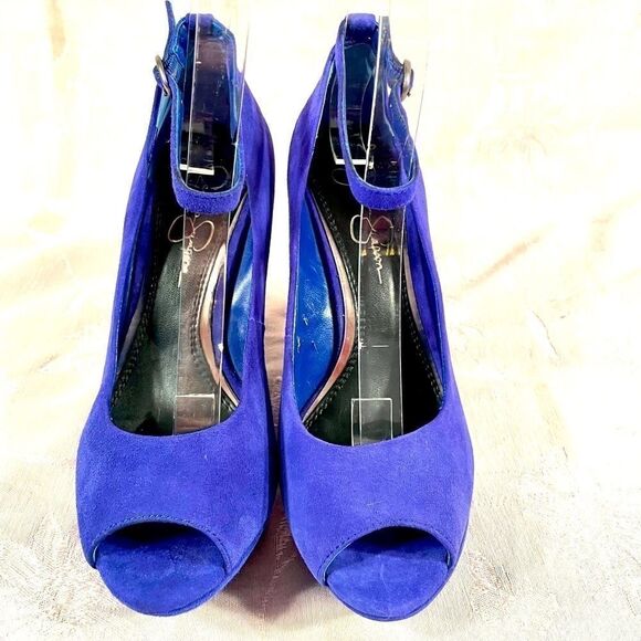 JESSICA SIMPSON BLUE SUEDE PLATFORMS SIZE 7B - Picture 1 of 7